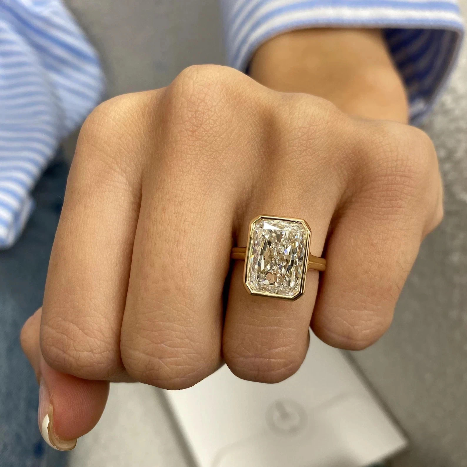 5 CT Radiant Cut Real Moissanite Bezel Engagement Ring 14k Yellow Gold Plated