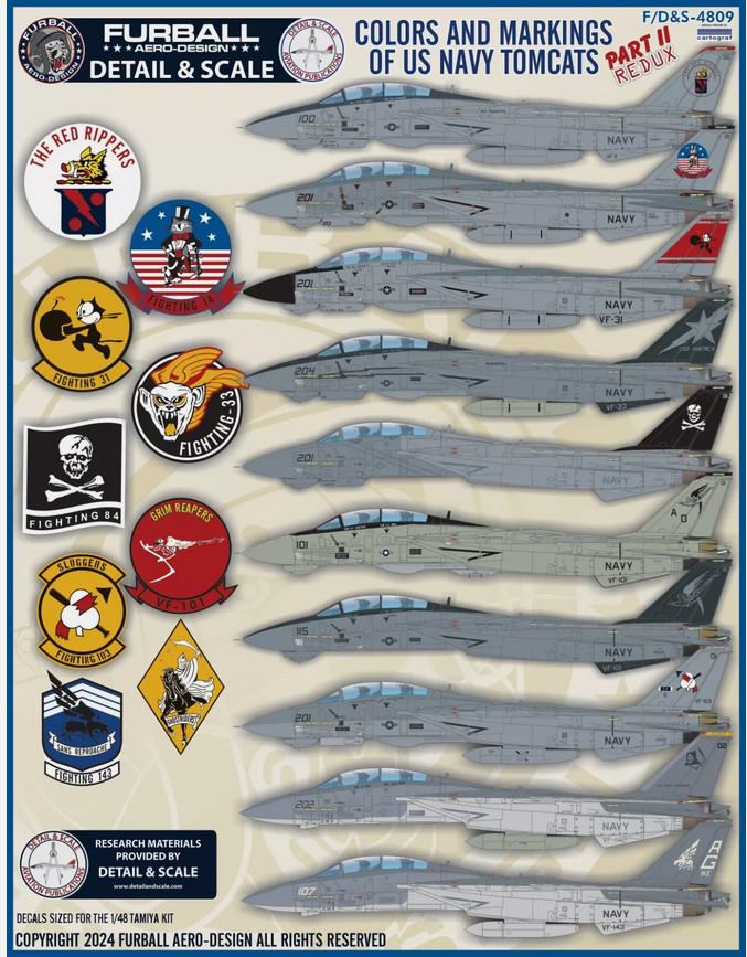 Furball 1/48 decals USN F-14 Tomcats Colors & Markings Part II - FDS4809