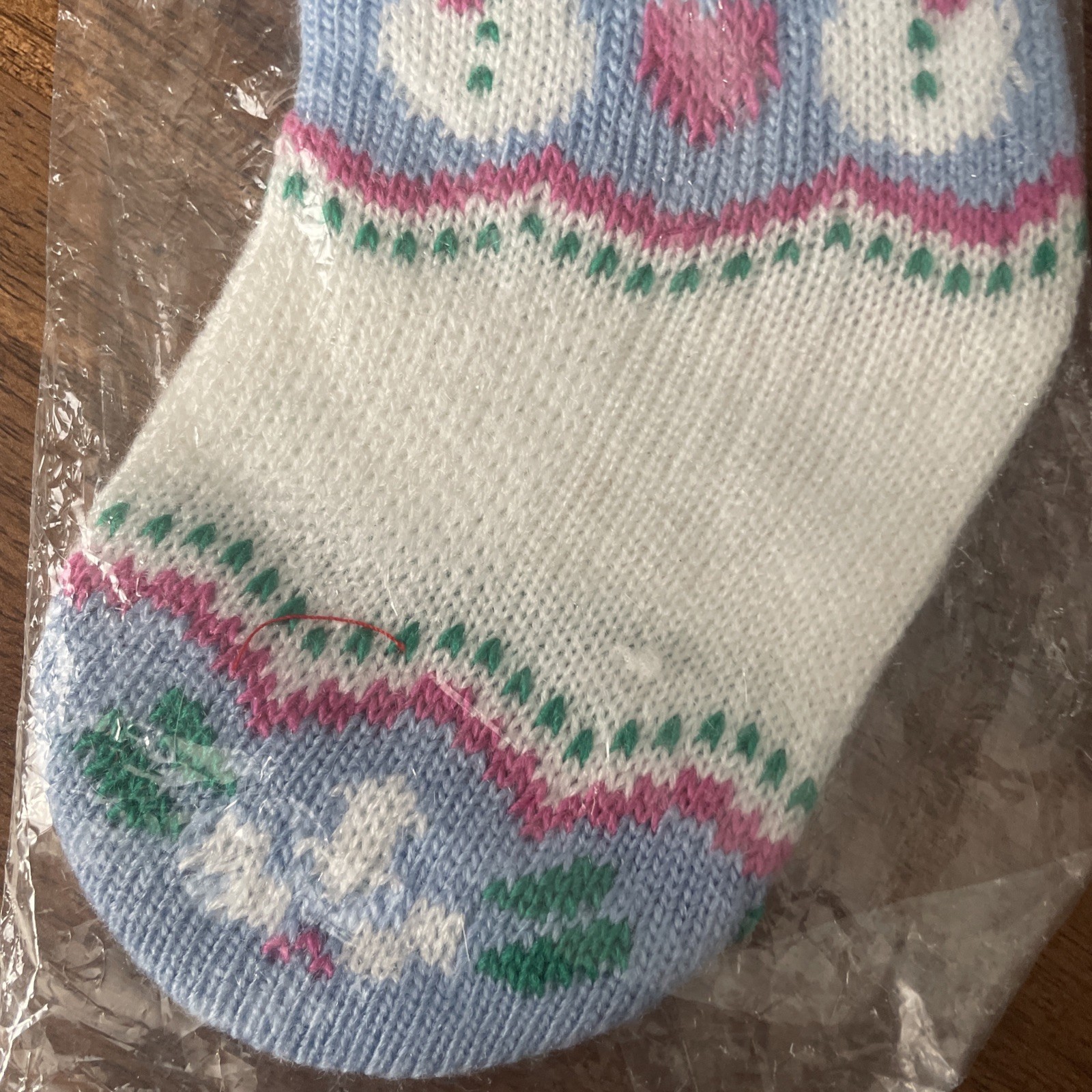 Vintage Christmas Knitted Mini Stocking Ornament Pink Blue 1980s Taiwan Snowman
