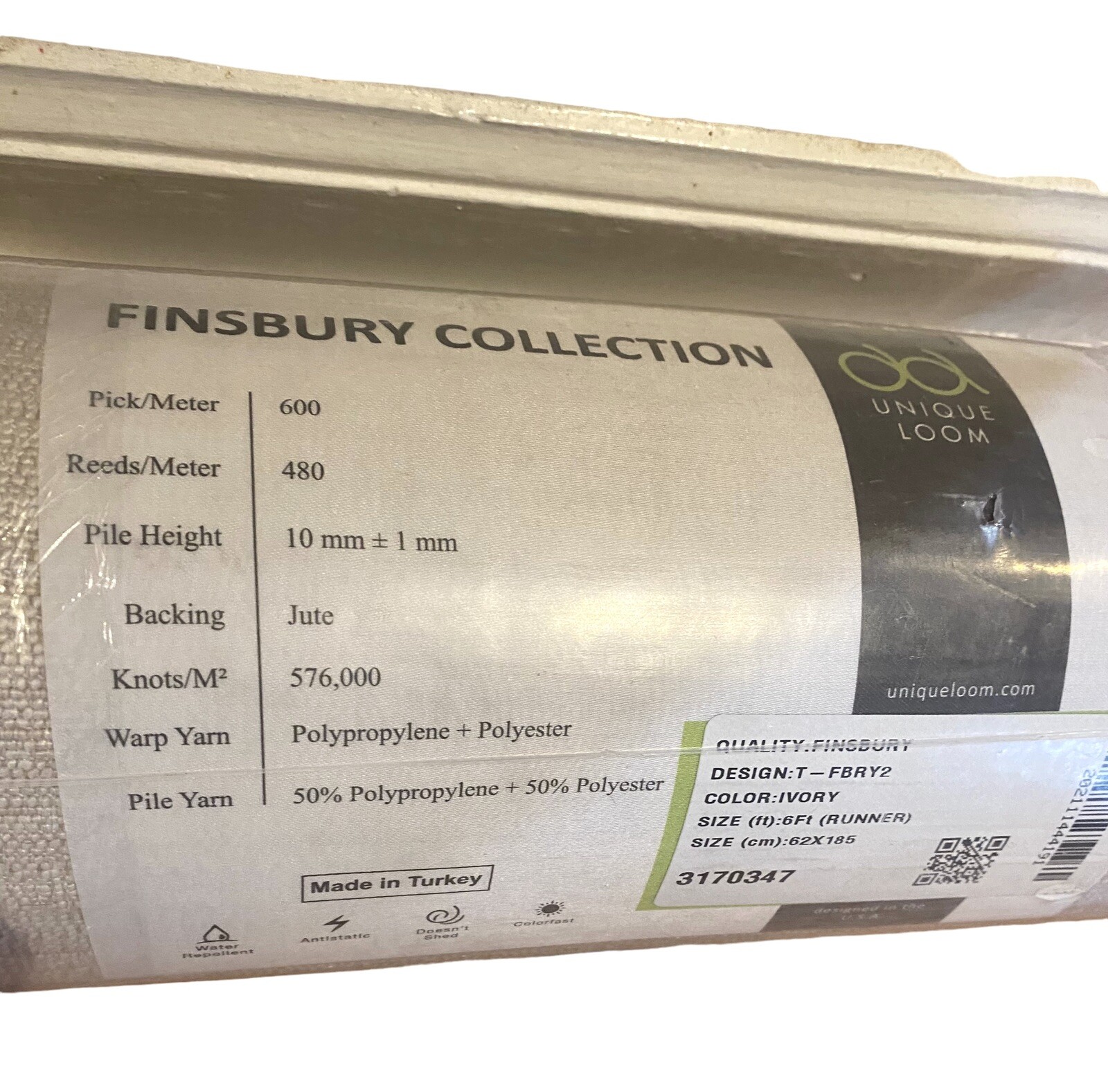 Unique Loom Finsbury Collection Ivory Color Floor Runner Area Rug 2' x 6' NEW