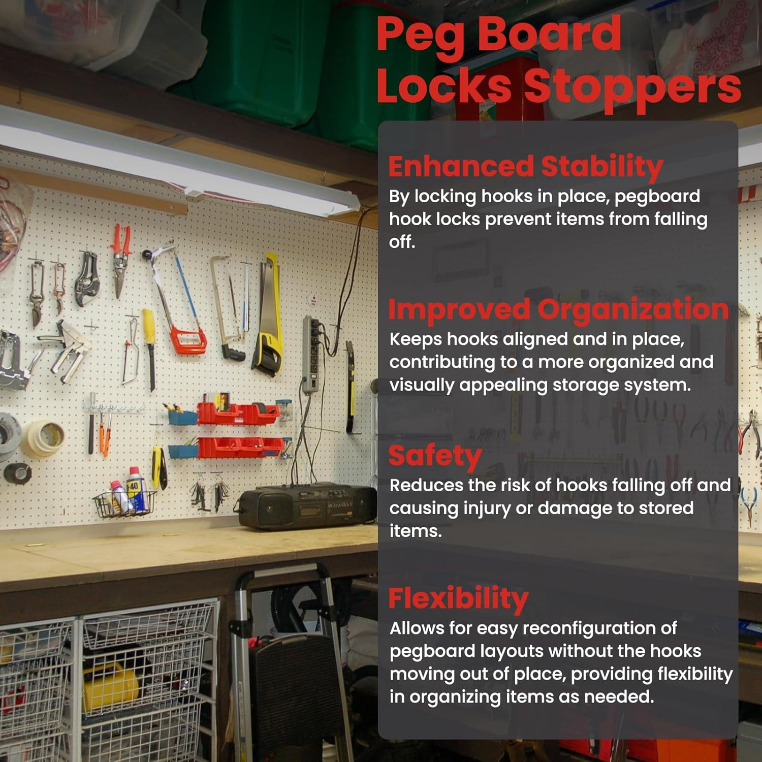 100Pcs Pegboard Hook Locks, Peg Board Locks Stoppers Fit for 1/4 Inch Peg Board