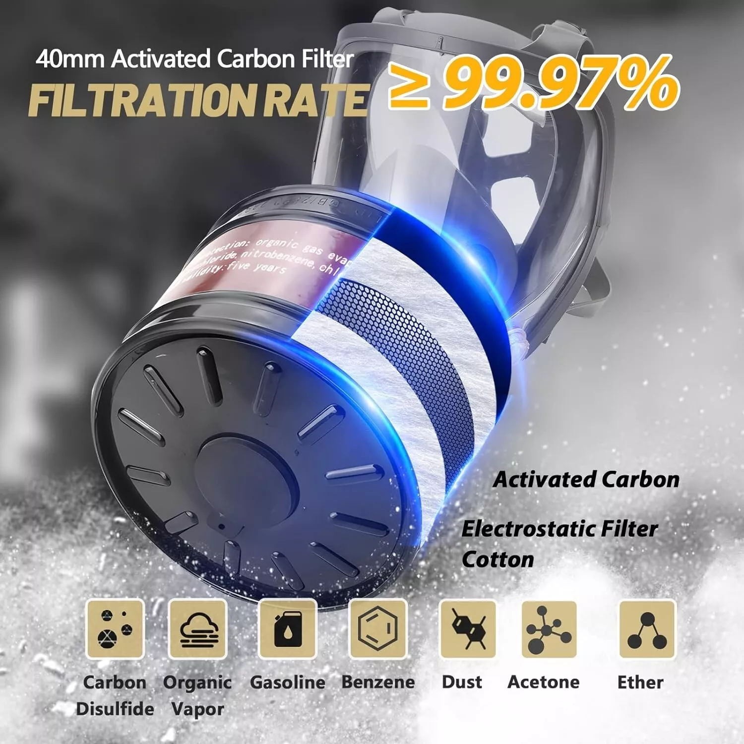 Reusable Full Face Respirator Gas Mask with 40mm Activated Carbon Filter 6800