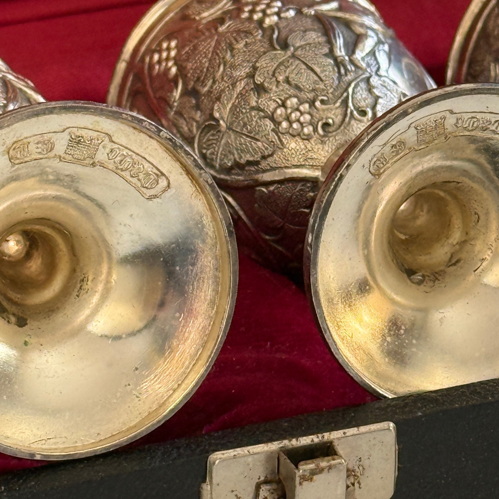 Vintage Victorian Barware with Cherub & Grapes - 4 Small Plated Wine Goblets