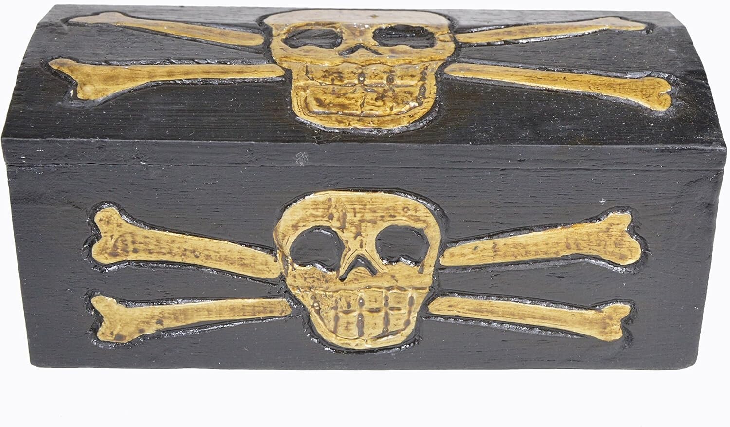 HAND CARVED WOOD SKULL PIRATE CROSS SKELETON TREASURE BOX CHEST