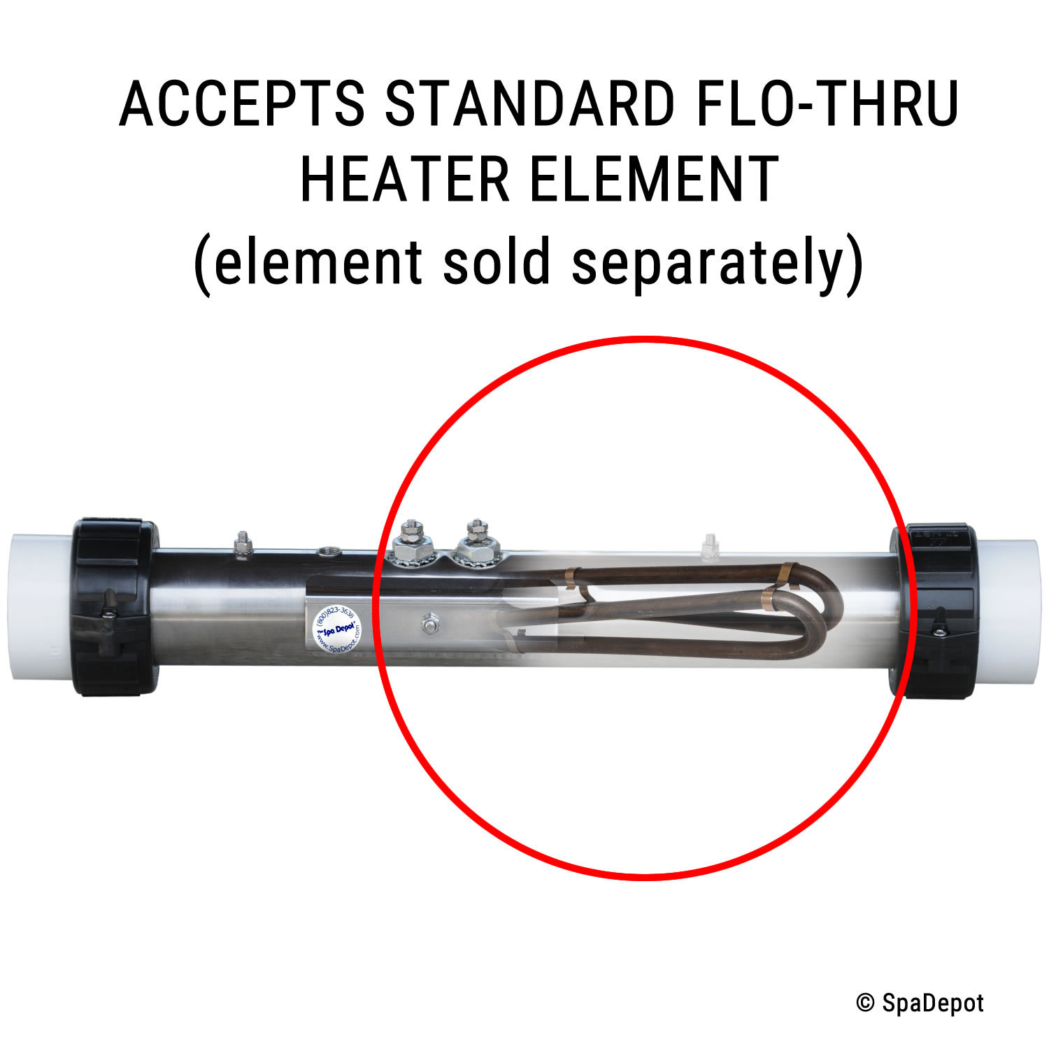 Flow-Thru Spa Heater Manifold for Hot Tub - 2" x 15" - With Unions & Tailpieces
