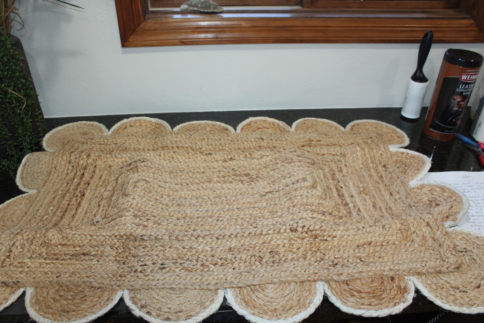 Woven Rug Mat 36" x 24" Beige Brown Jute With White Trim