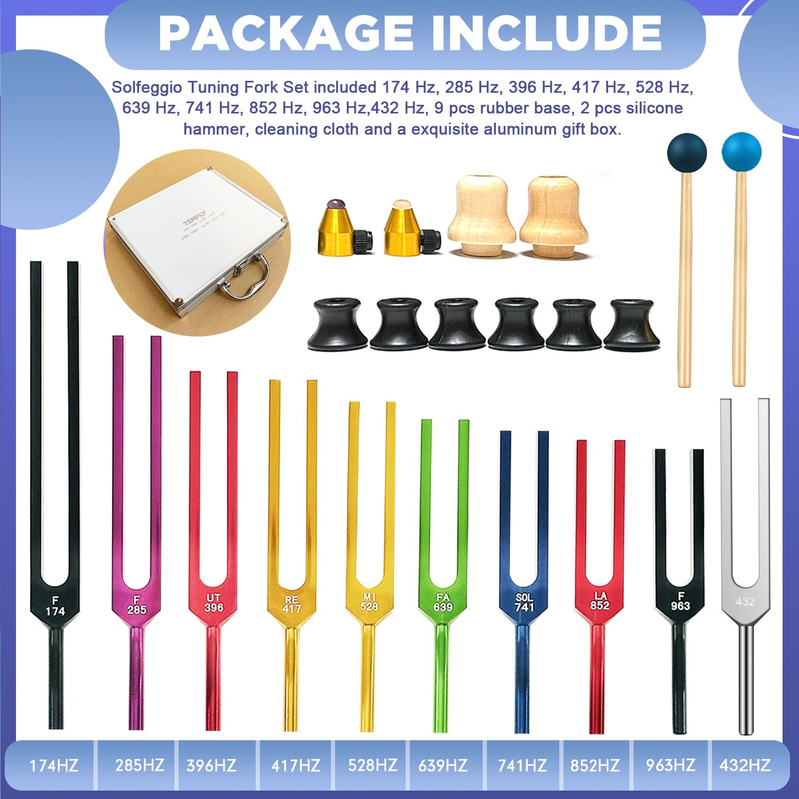 Solfeggio Tuning Fork Set - 10 Tuning Forks Perfect for DNA Healing, Chakra, ...