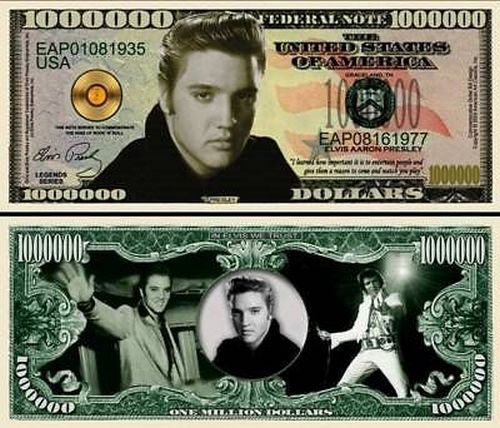 Elvis Presley Million Dollar Bill Play Funny Money Novelty Note + Free Sleeve
