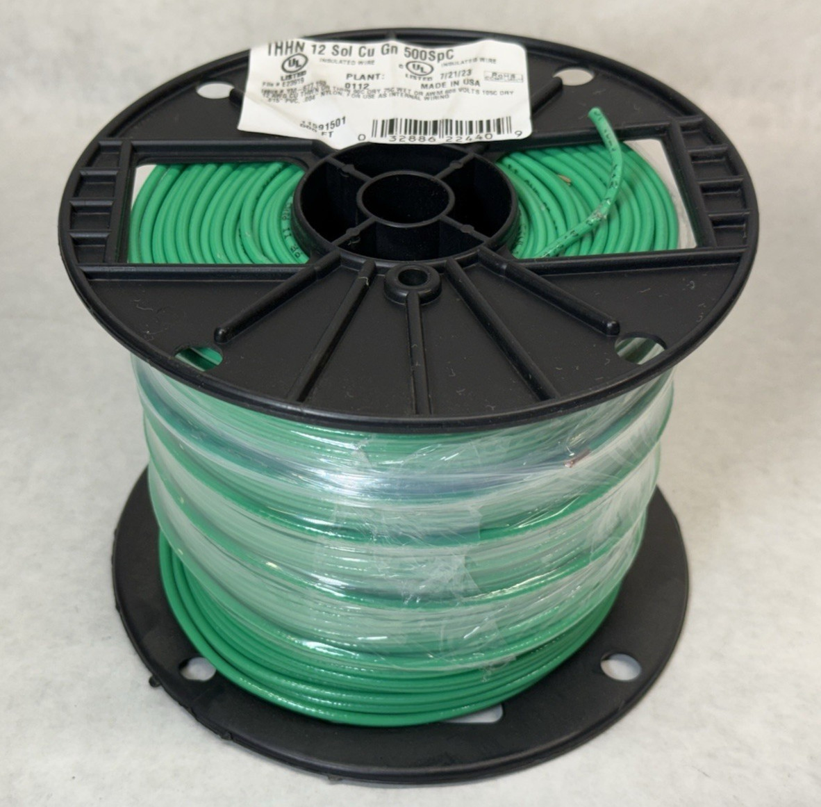 NEW Southwire 11591501 THHN Building Wire Solid Cu, 12 AWG, Green, 500 ft.