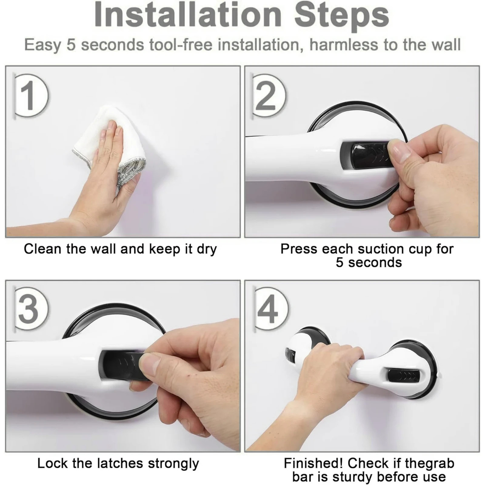 2PKS Helping Handle for Shower Suction Grab Bars for Bathroom Portable Safety