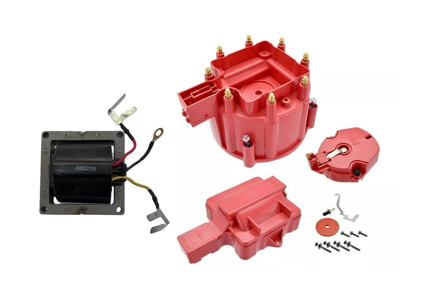 Chevy GM Red HEI Large Distributor Cap Rotor Kit SBC BBC 350 454 With 65K Coil