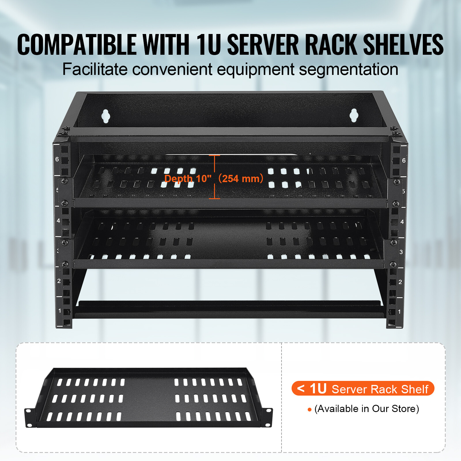 VEVOR 6U Wall-Mount Open Frame Network Rack 14 Inch Depth Server Rack 50lbs