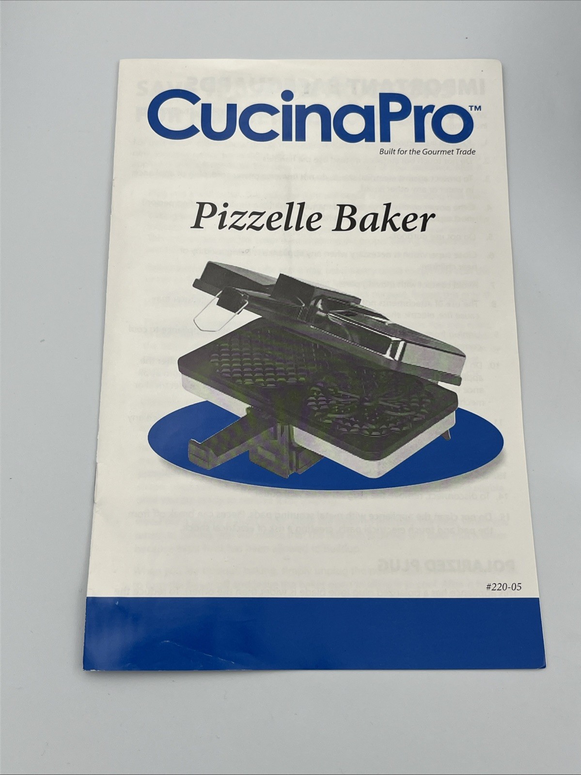 CucinaPro Pizzelle Baker 750 Watts Non-Stick Grids Two 5" 220-05NS Open Box