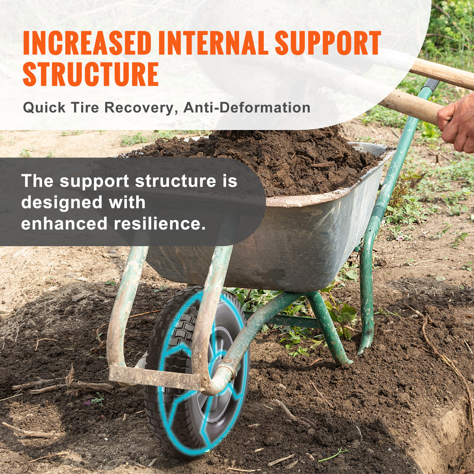 VEVOR 2-Pack 10x 2.5-4.5" Solid PU Run-Flat Tire Wheel Flat Free Tubeless Tires