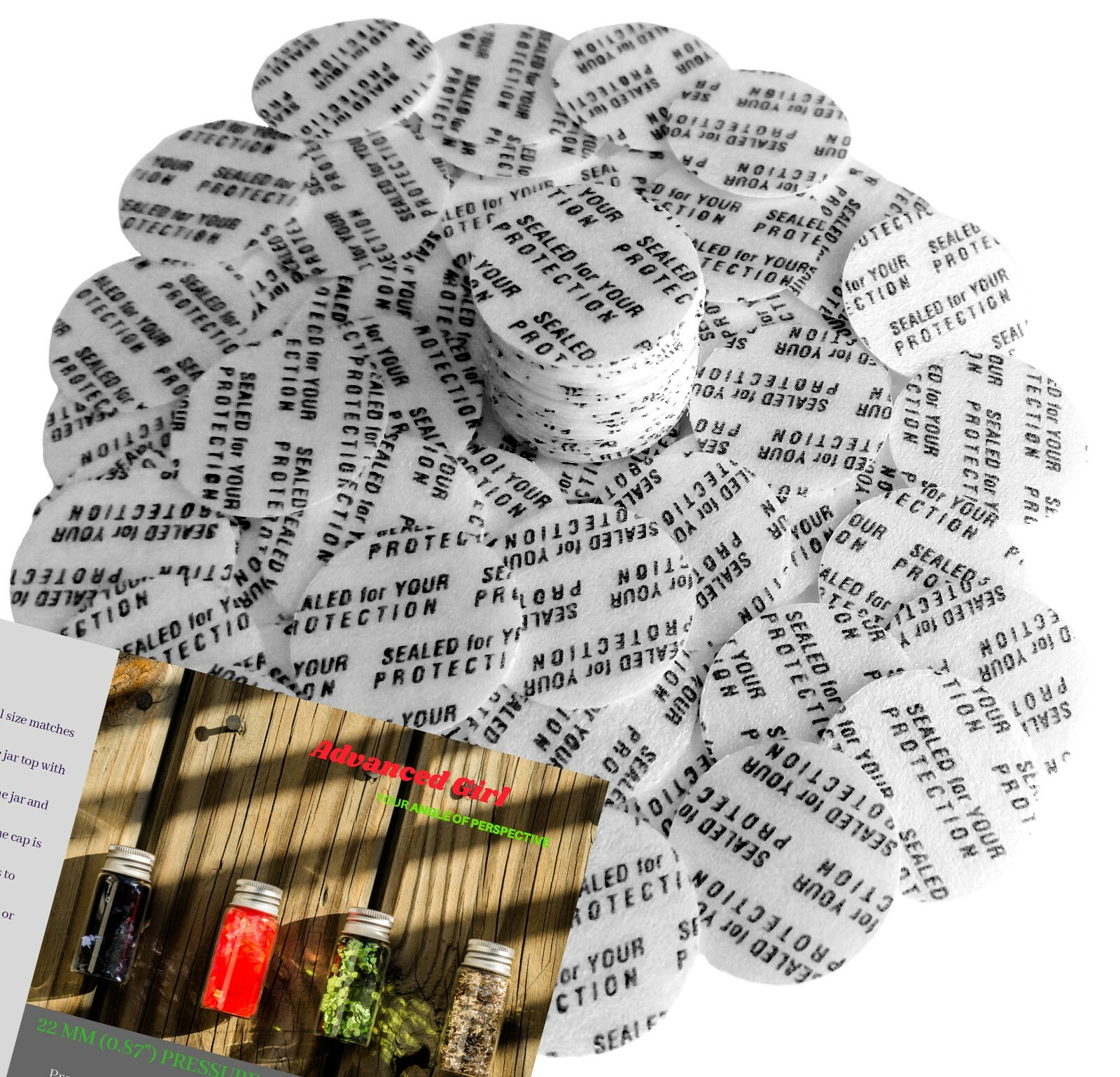 22mm (0.87") Pressure Sensitive Seal Liners MadeinUSA No Induction Sealer Needed