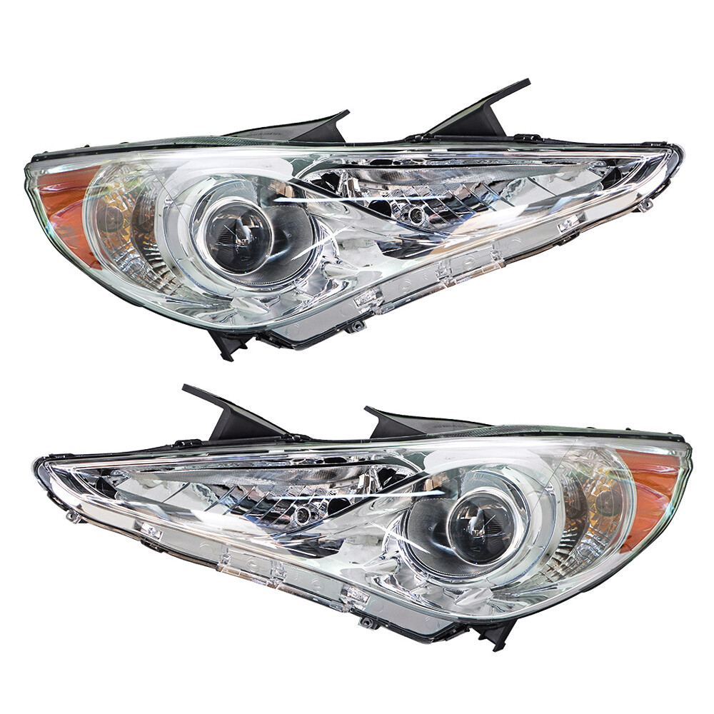 Pair Chrome Left+Right For 2011-2014 Hyundai Sonata LED Clear Headlights Lamps