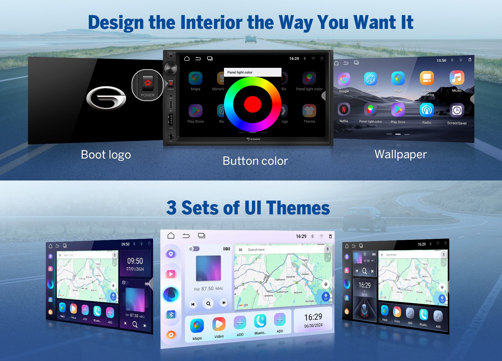 Android 14 7" IPS Double DIN GPS Wireless CarPlay Car Stereo Receiver BT 5.4 SWC