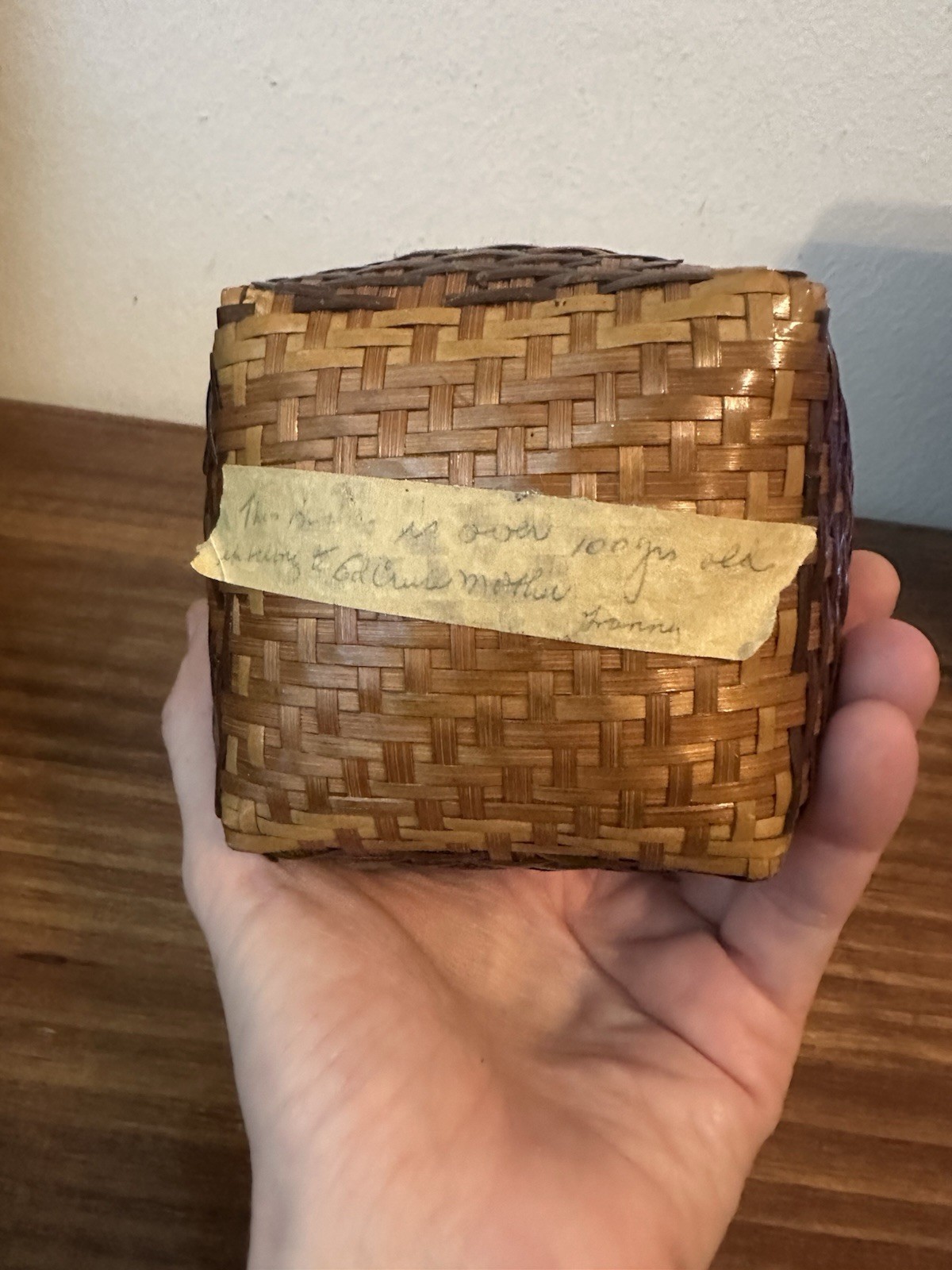 Antique Native American Choctaw River Cane Straw Handled Basket - 6" tall