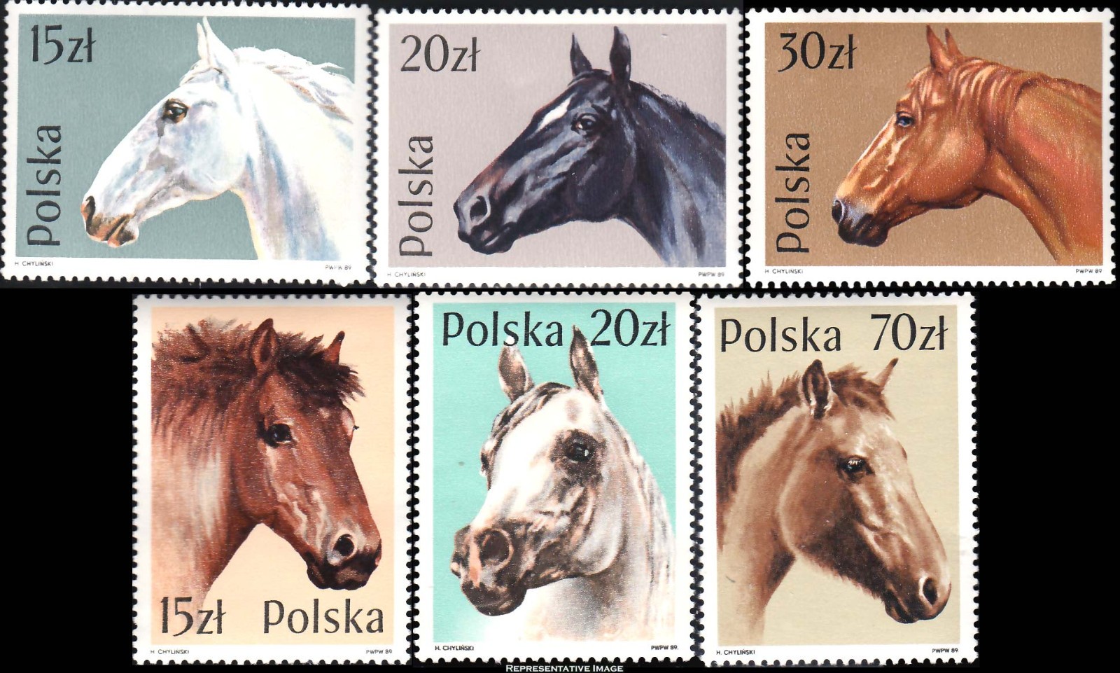 Poland 2894 - 2899 Mint NHComplete 1986 Pure Breed HORSES