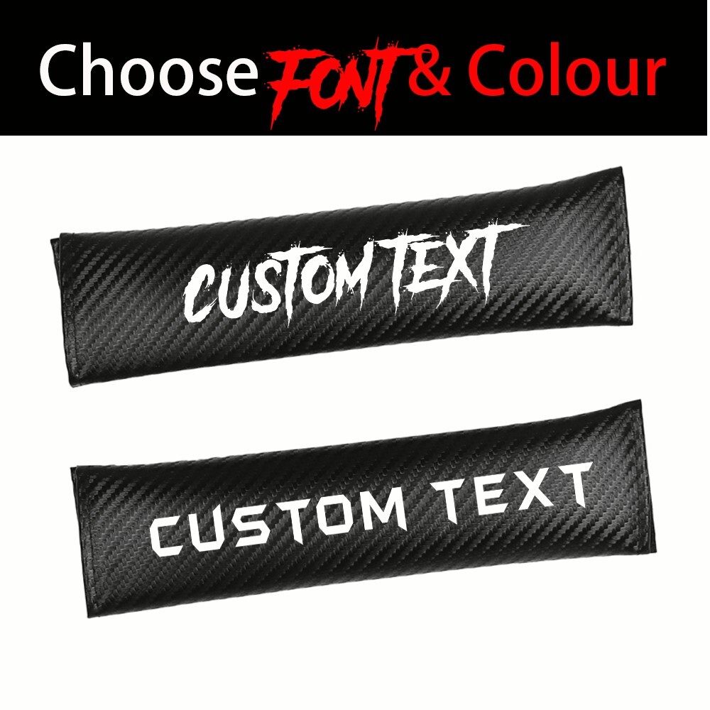 Customized Text 2Pcs Carbon Fiber Car Seat Belt Cover Shoulder Cushion Pad