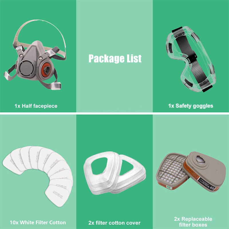 6200 Half Face 16 IN 1 Gas Mask Chemical Vapor Paint Spray Respirator + Filter