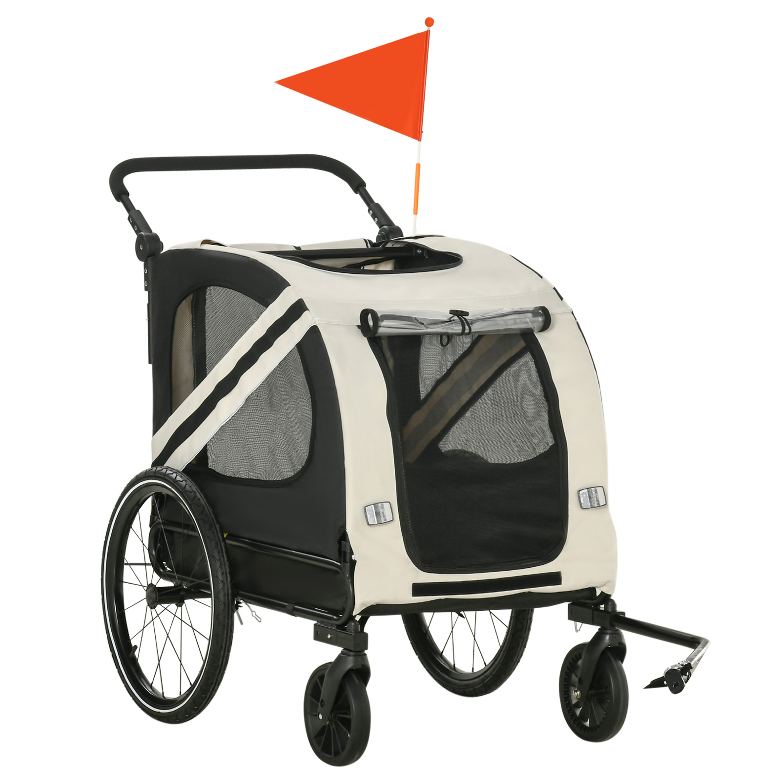 2-In-1 Dog Bike Trailer Pet Stroller with Universal Wheel Reflector Flag White