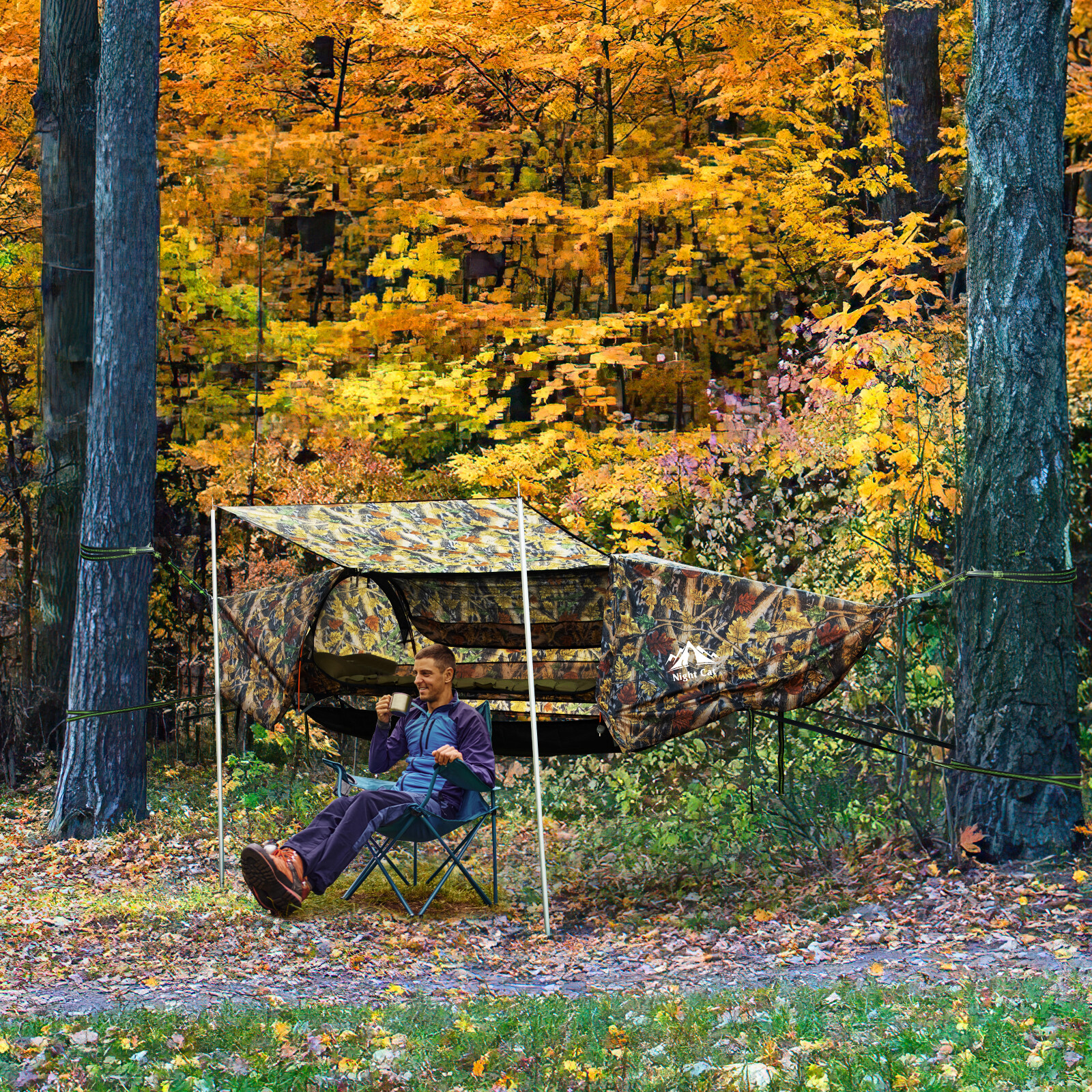 1/2 Person Camping Flat Lay Hammock Tent with Mosquito Net and Fly Hanging Bed