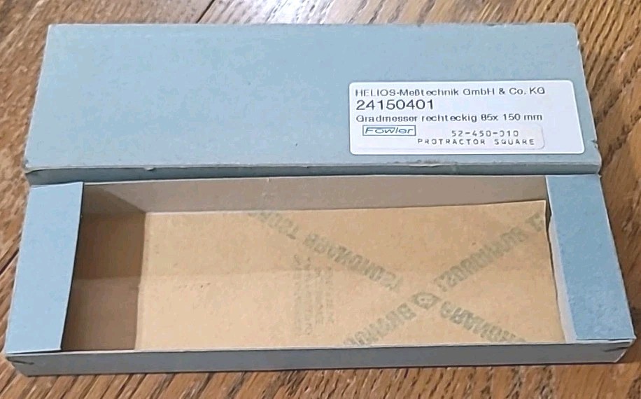 VTG Helios Protractor Square. By Fowler. Original Box. Germany. Machinist Tool