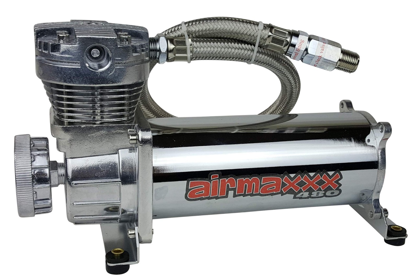 airmaxxx 480 Chrome Air Compressor & 150 Off Switch For Horn Air Ride Suspension