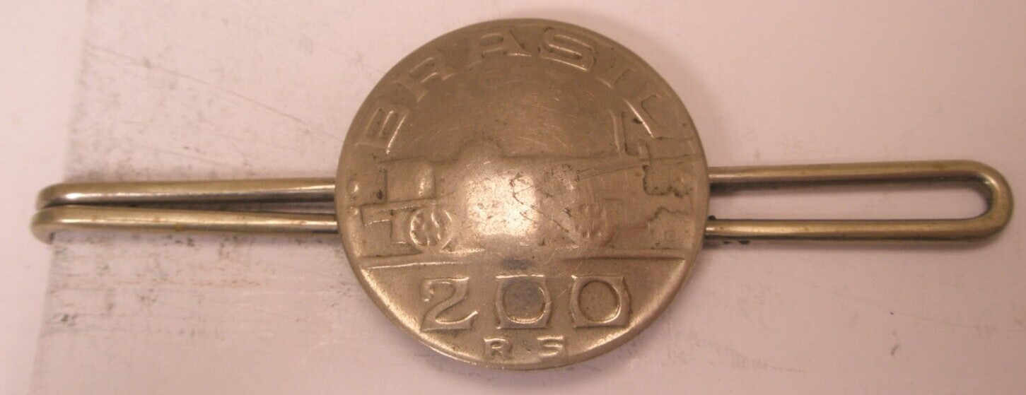 Brasil Brazil 200 Reis Coin Vintage Tie Bar Clip