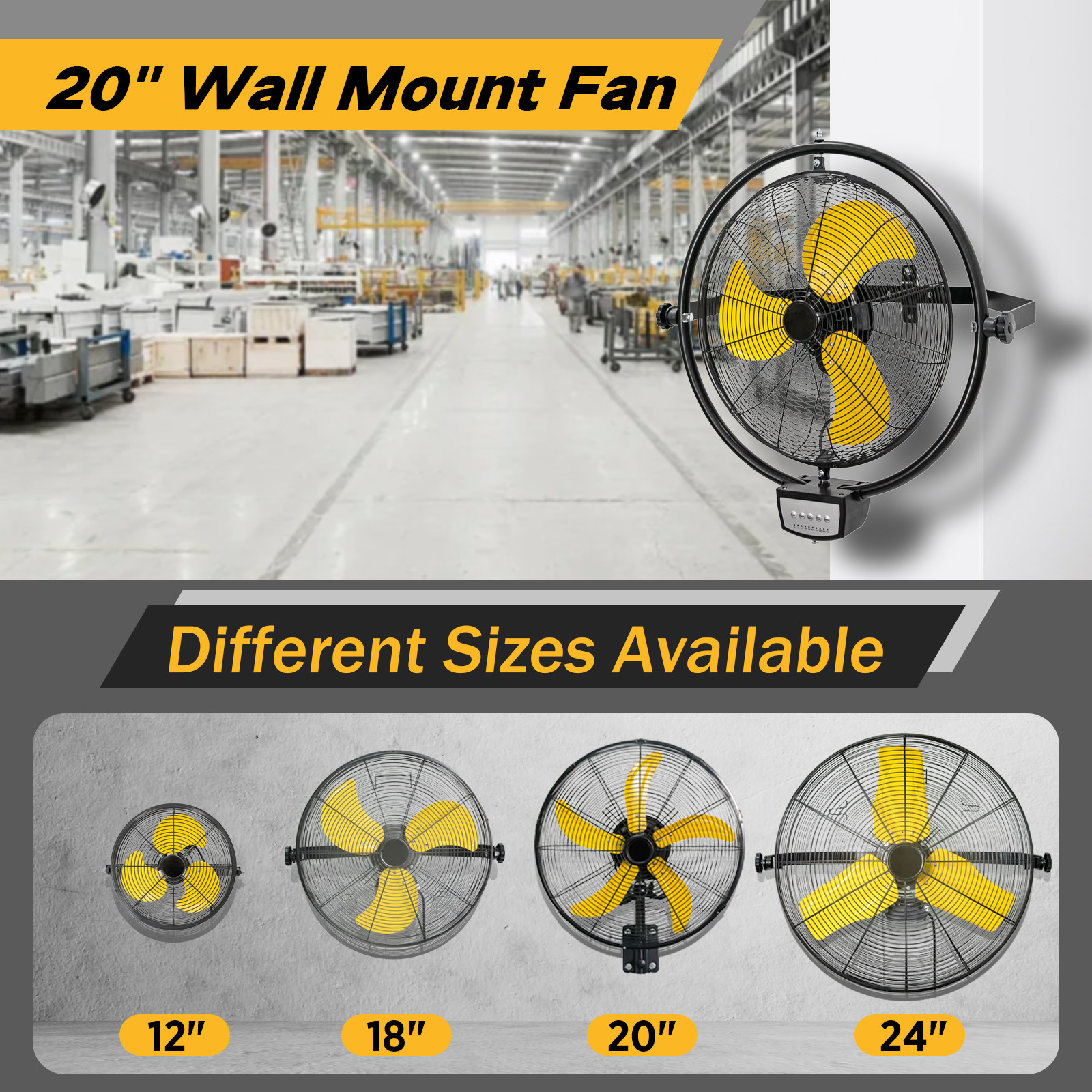 20 inch Wall Mount Fan Oscillating, 5000 CFM High Velocity Extended Remote