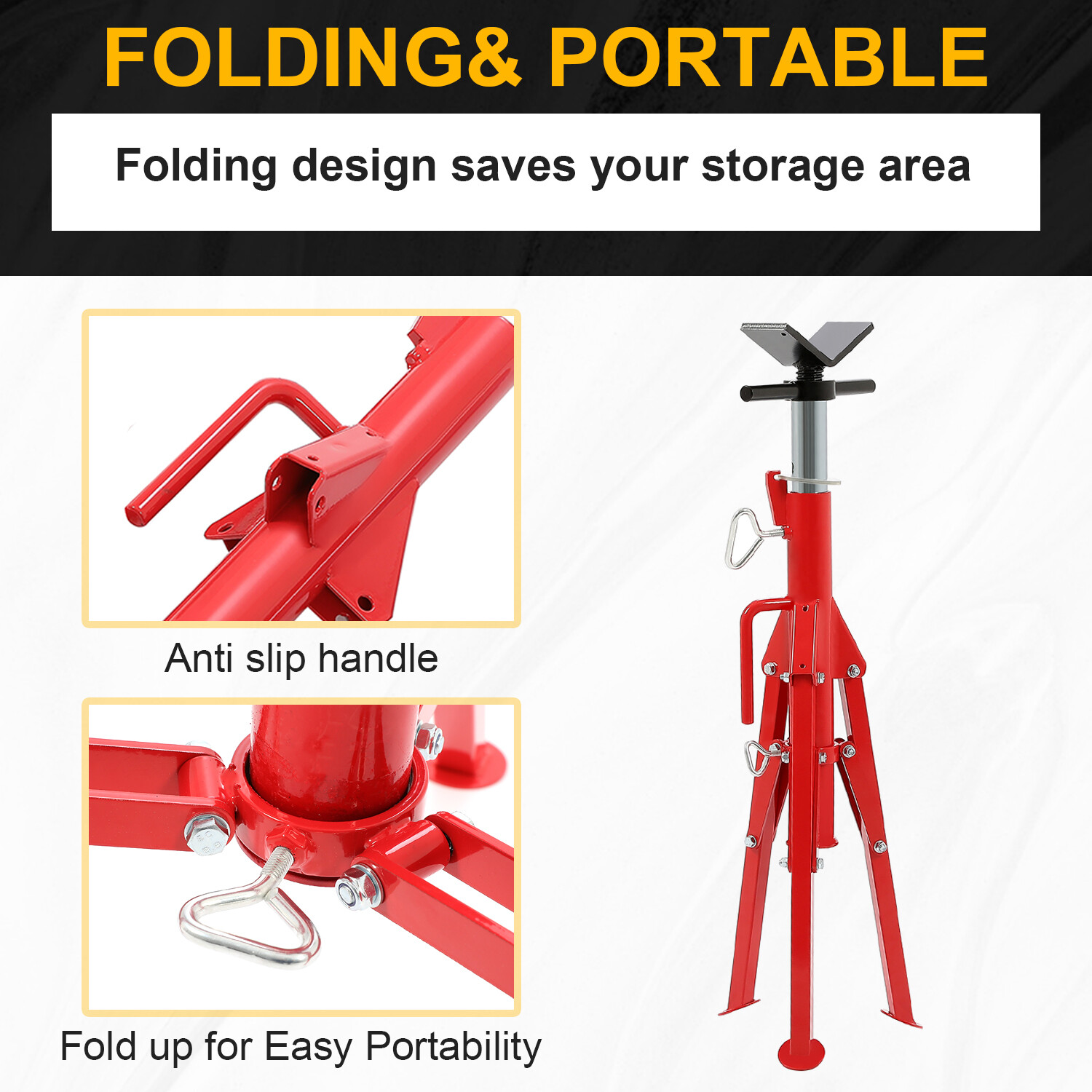 V-Head Pipe Stand Folding Tripod Jack 28"-52" Height 12" Pipe 2500LB Steel Red