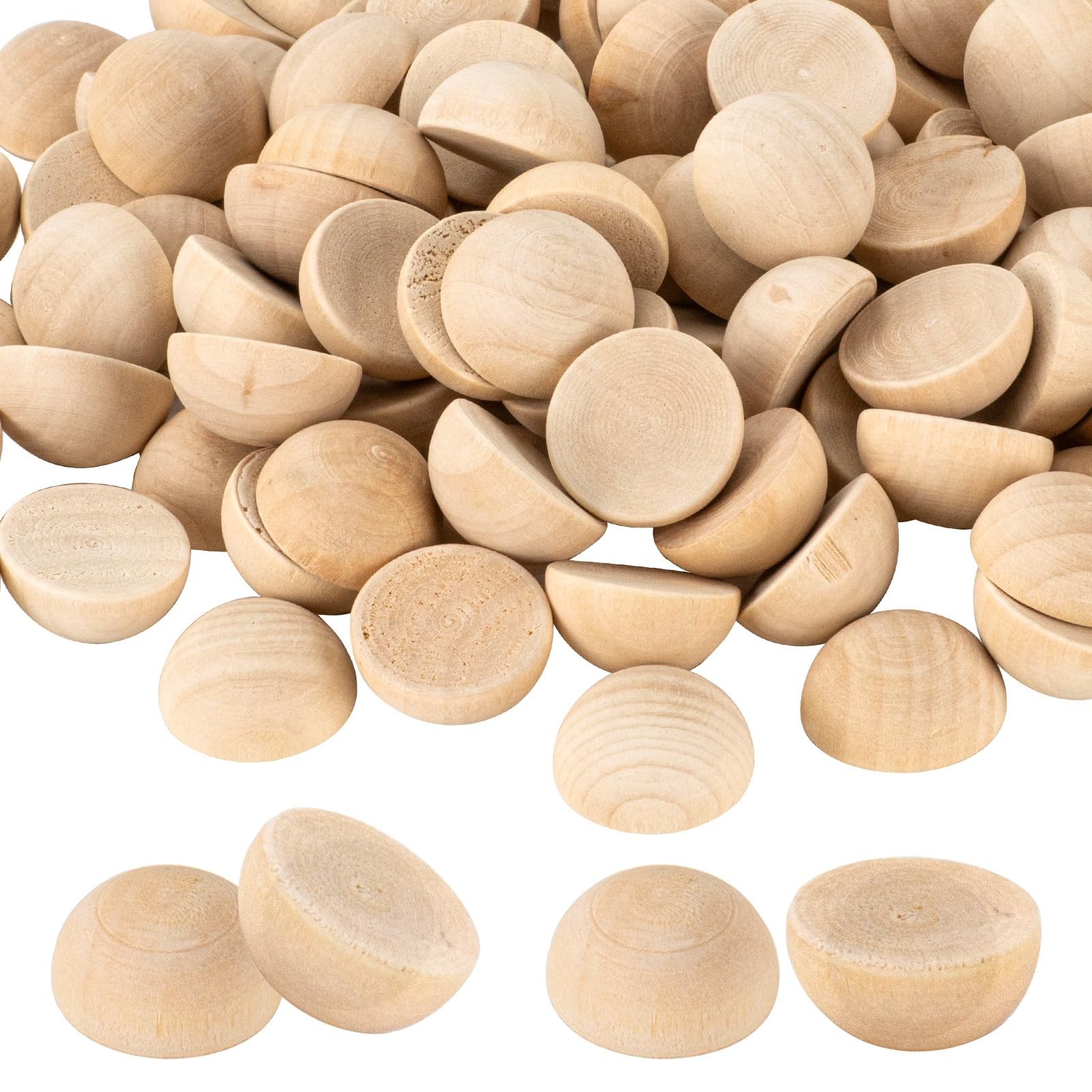 100PCS 1in Half Wooden Balls Unfinished Natural Wood Half Spheres for Crafts DIY