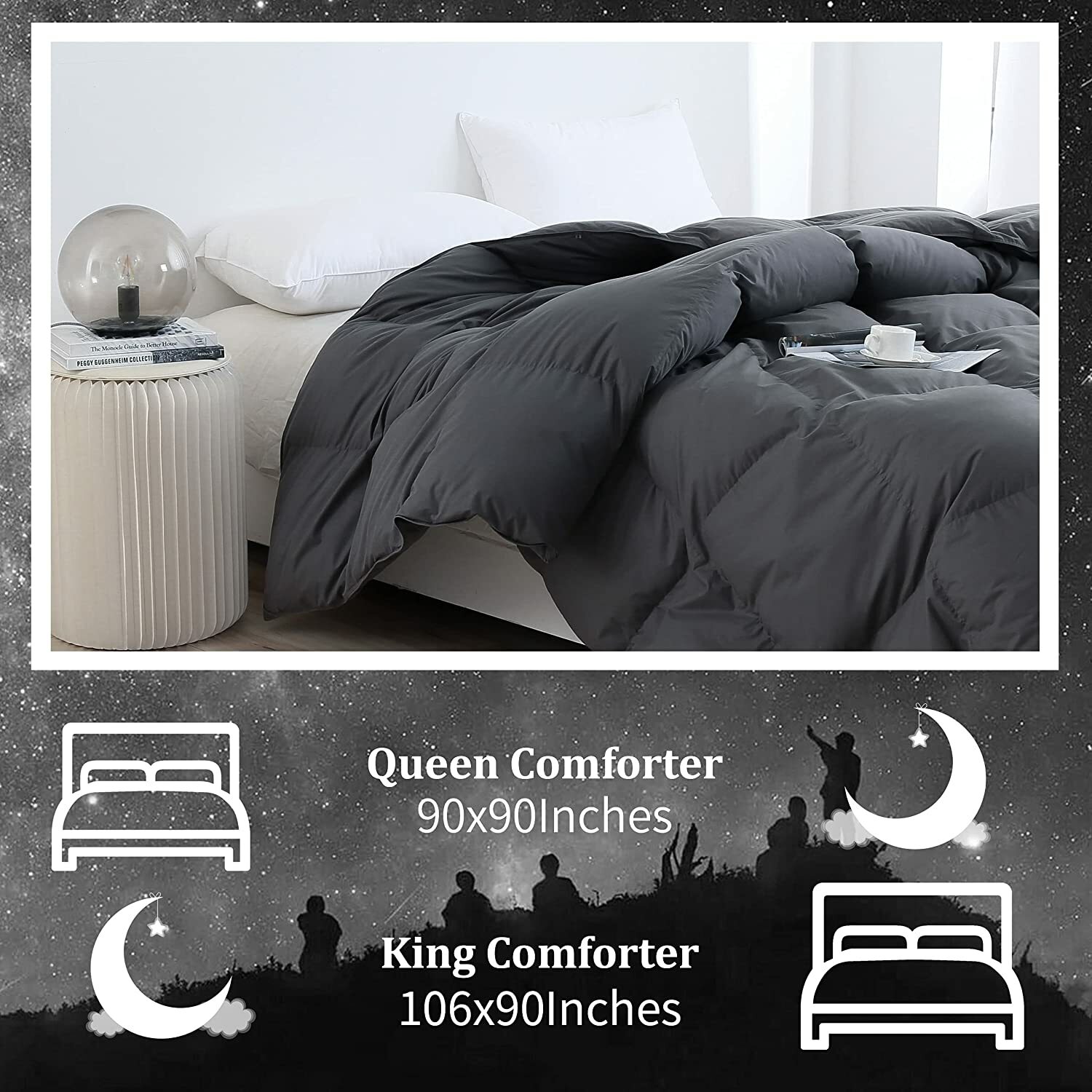 Grey Comforter Duvet Insert - All Season Down Comforter with Corner Tabs