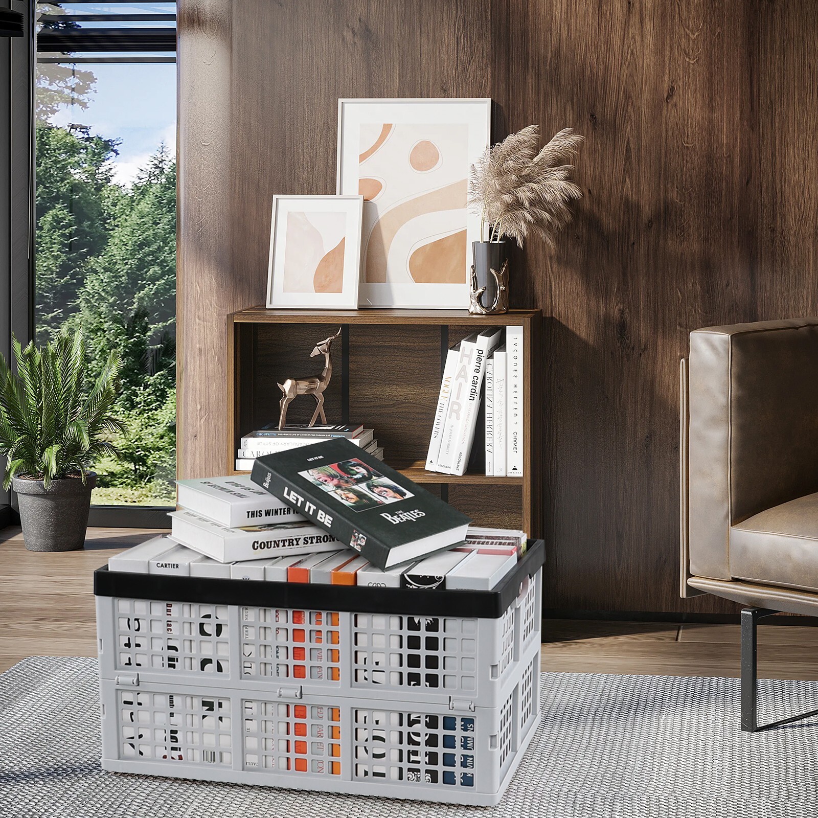 Cand 42 Liter Plastic Folding Stackable Crate, Collapsible Storage Crate, 2 Pack