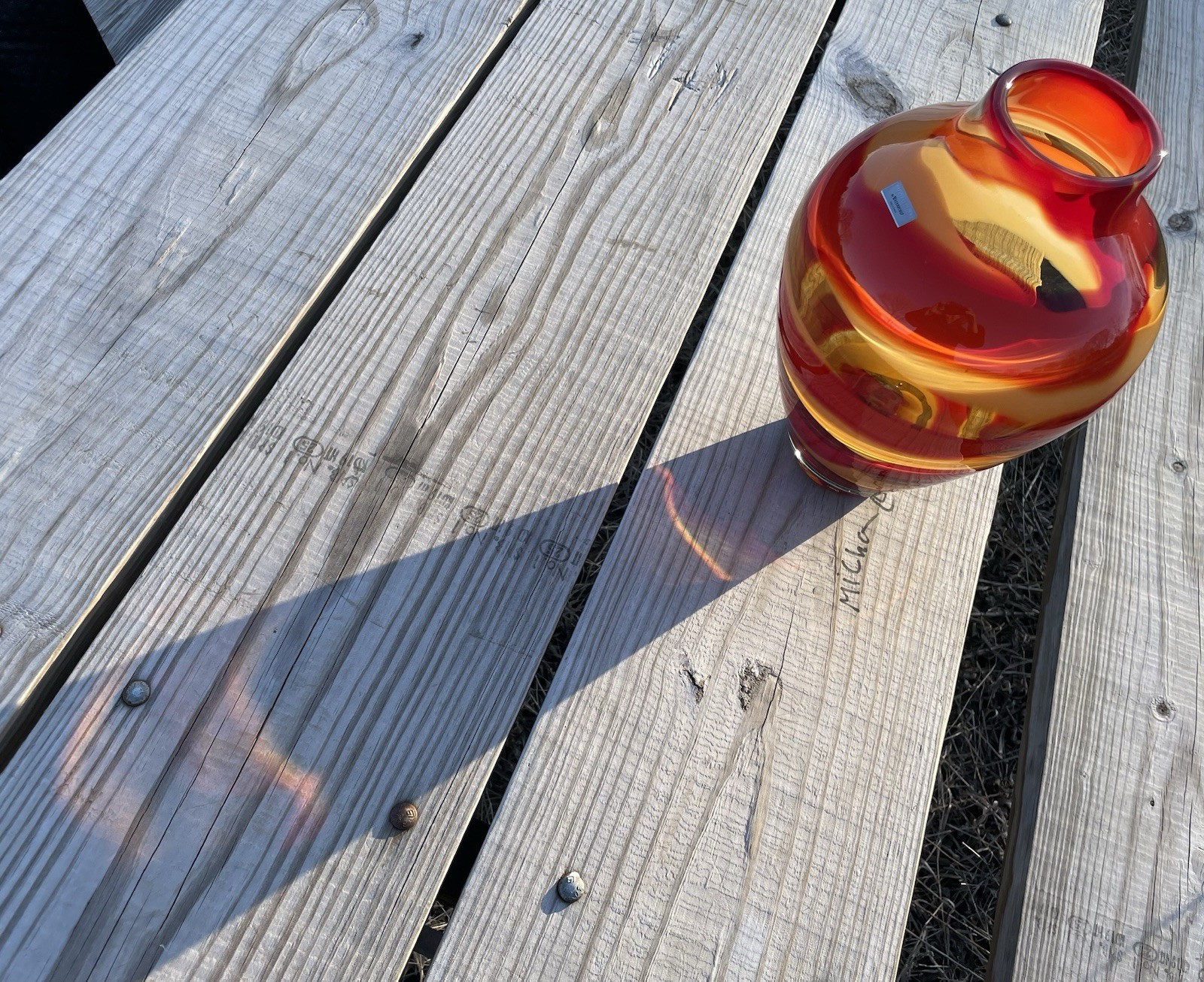 Waterford Evolution “Red Sea” Crystal Amphora Art Glass Vase, swirl design