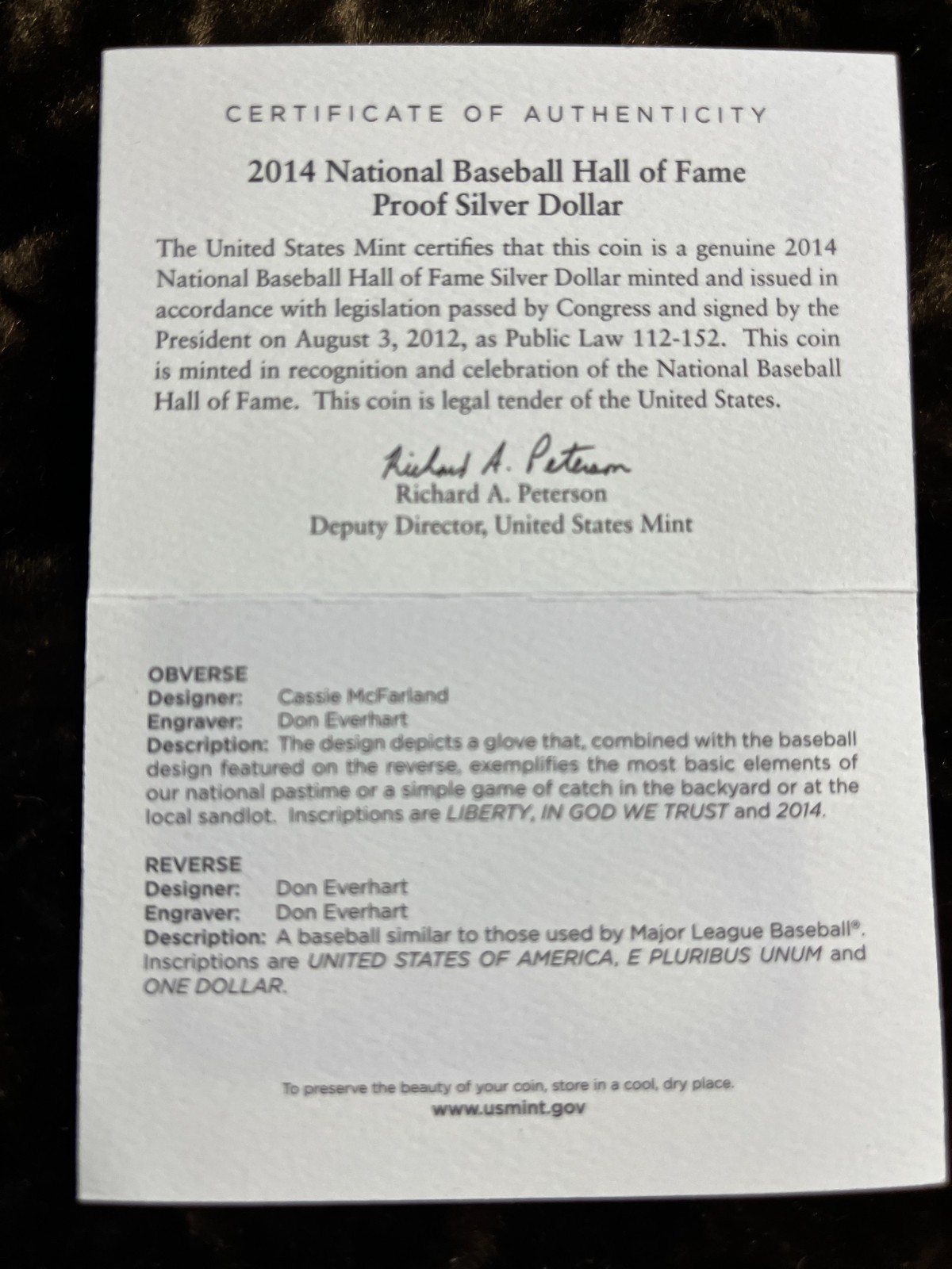 2014-P Baseball Hall of Fame Commemorative Proof Silver Dollar US Mint Box COA