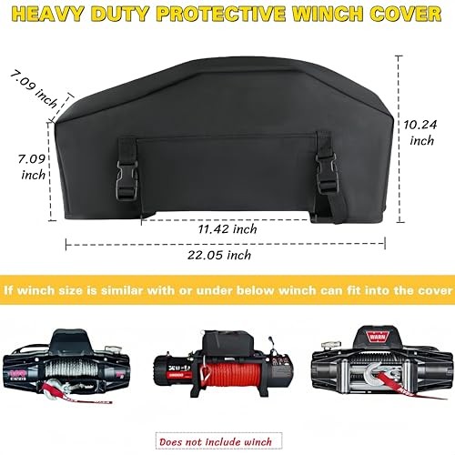 BLIRITEL Waterproof Winch Cover, Heavy Duty UV-resistant Winch Protective Black