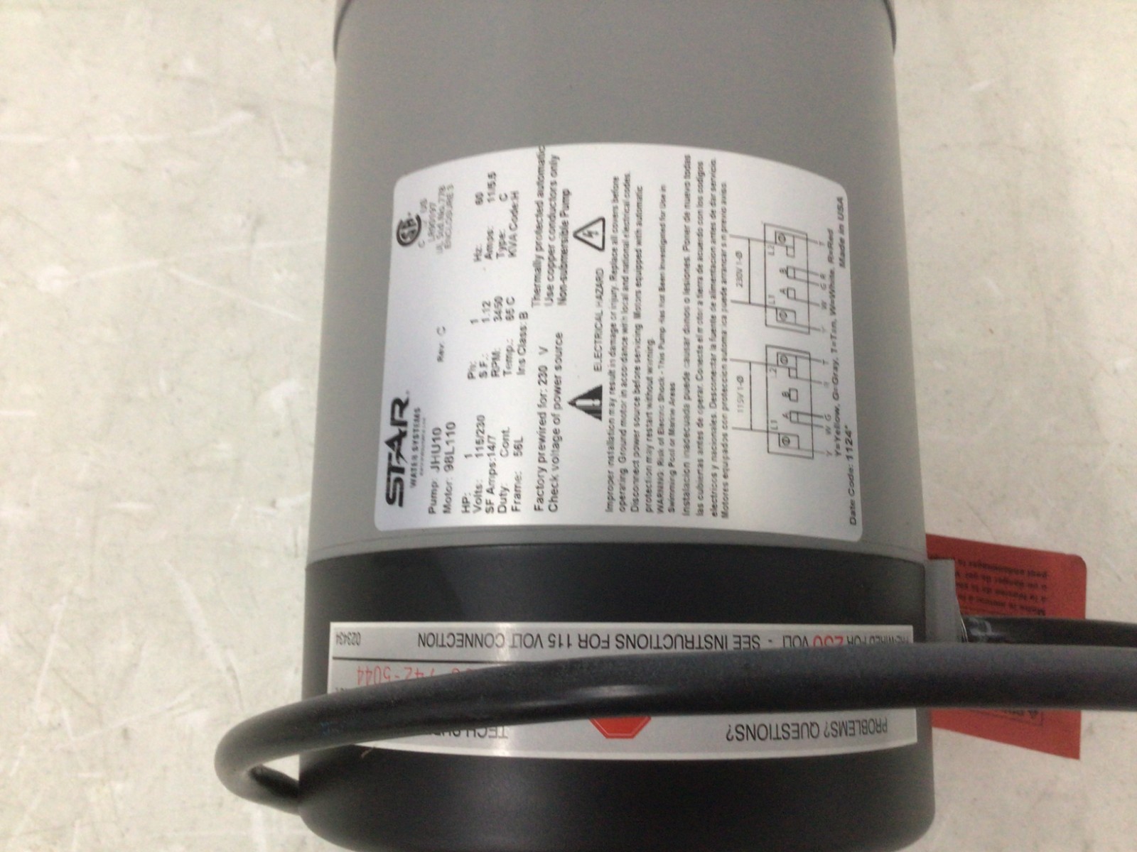 Dayton 1D873 Convertible Well Jet Pump 1 hp, 10.6 gpm, 135 ft Head 115/230V ph1