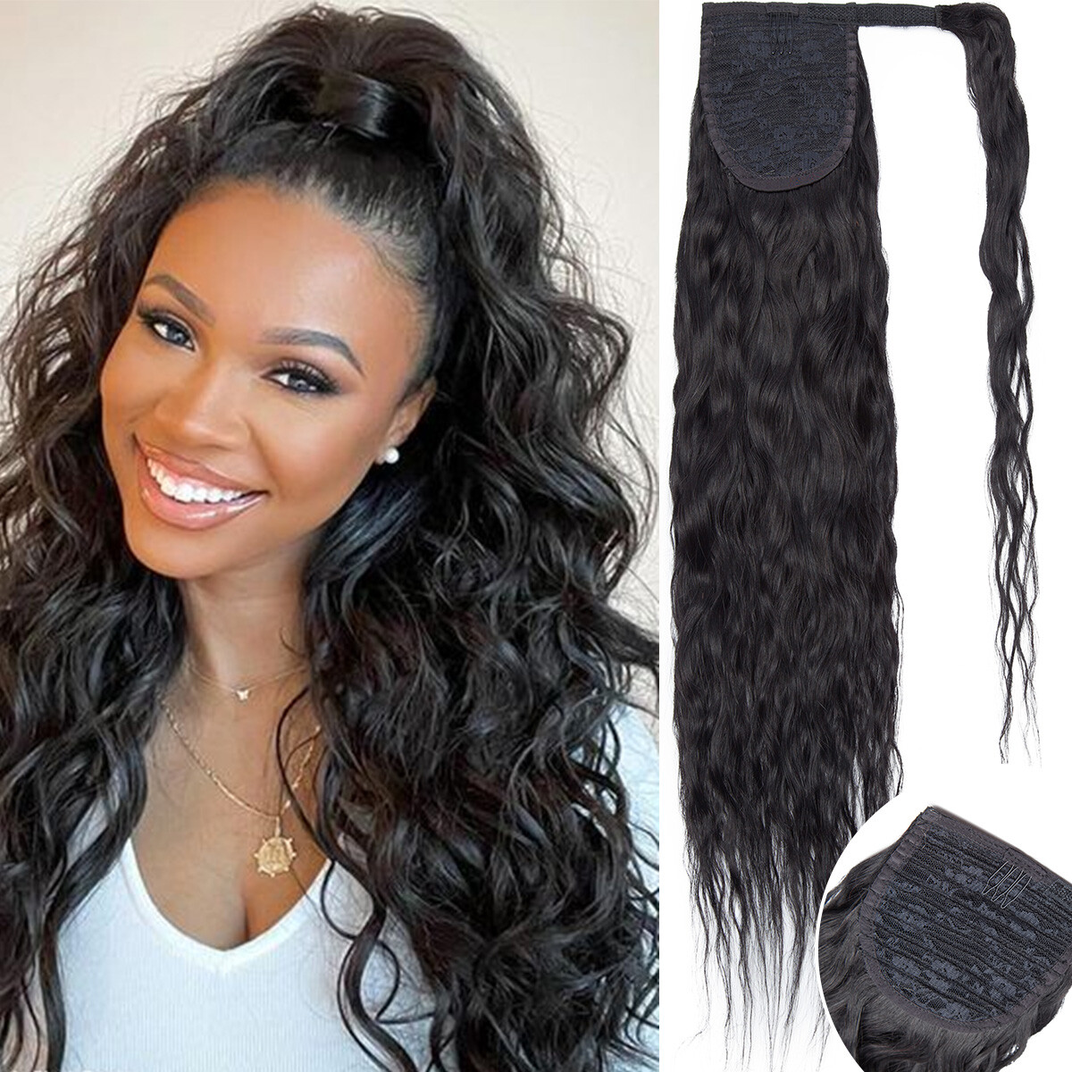 Real 100% Claw Wrap Around Ponytail Clip In Pony Tail Remy Human Hair Extensions