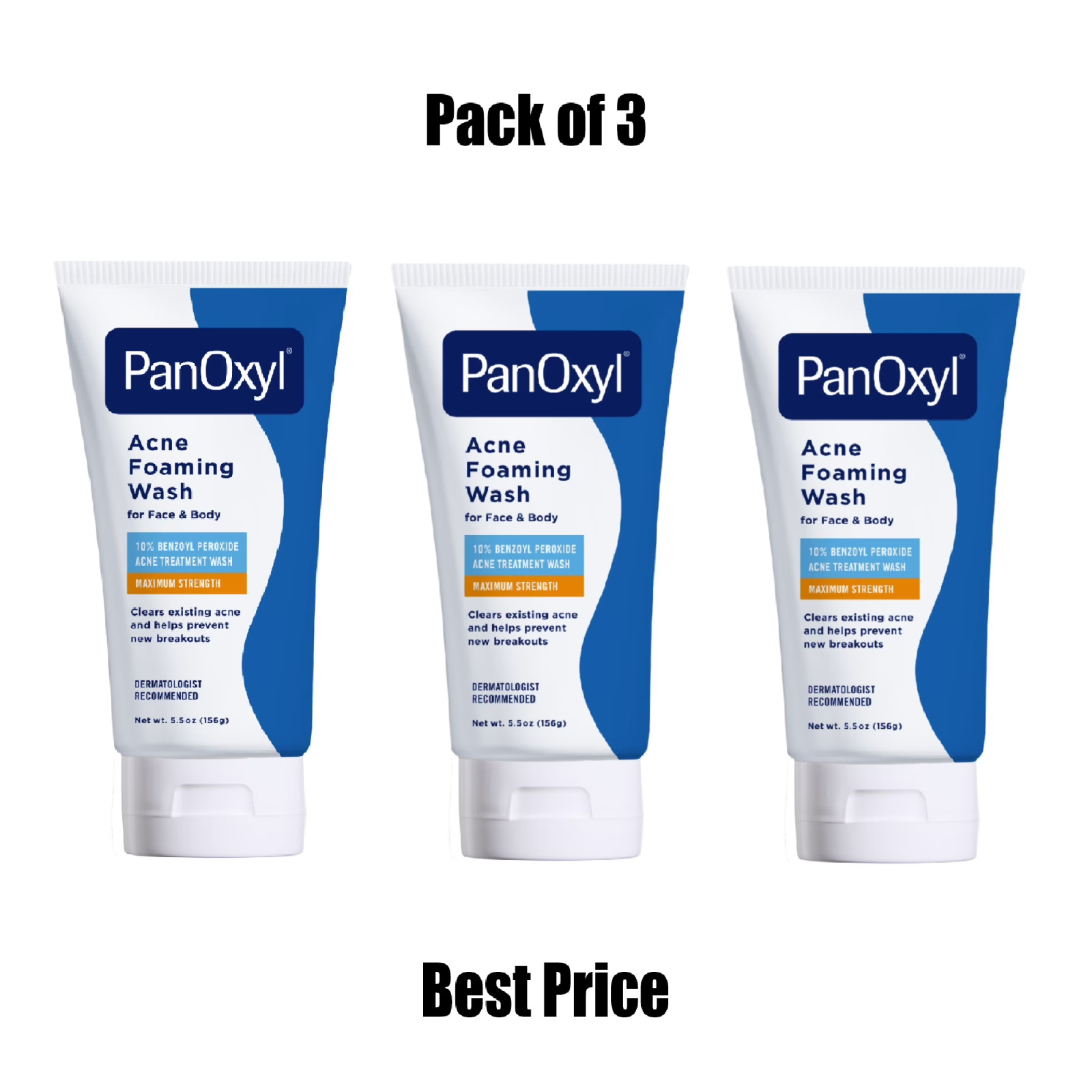 PanOxyl 10% Benzoyl Peroxide Acne Foaming Wash, 5.5 Ounce (Pack of 3)