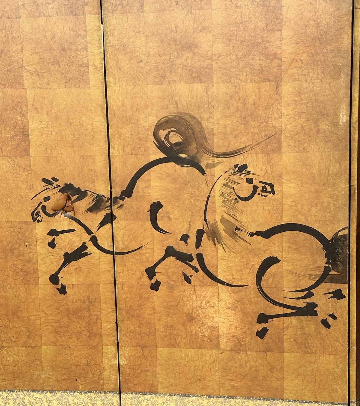 Byobu Horse Art Folding Screen Asian Ink Painted Spirited Horses 4 Panel