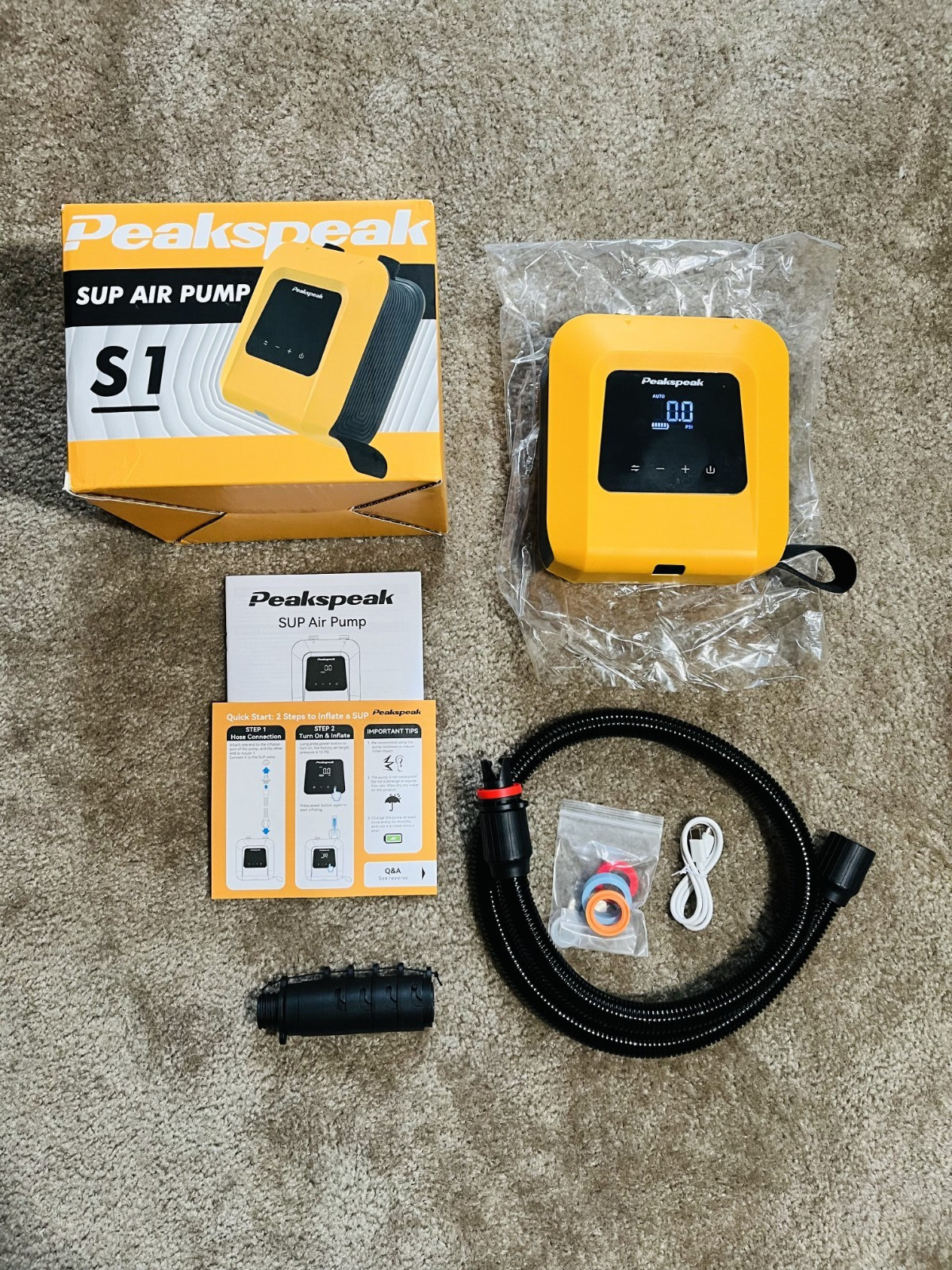 Peakspeak 20PSI Electric SUP Air Pump | Inflator for Paddle Board, boat, tent