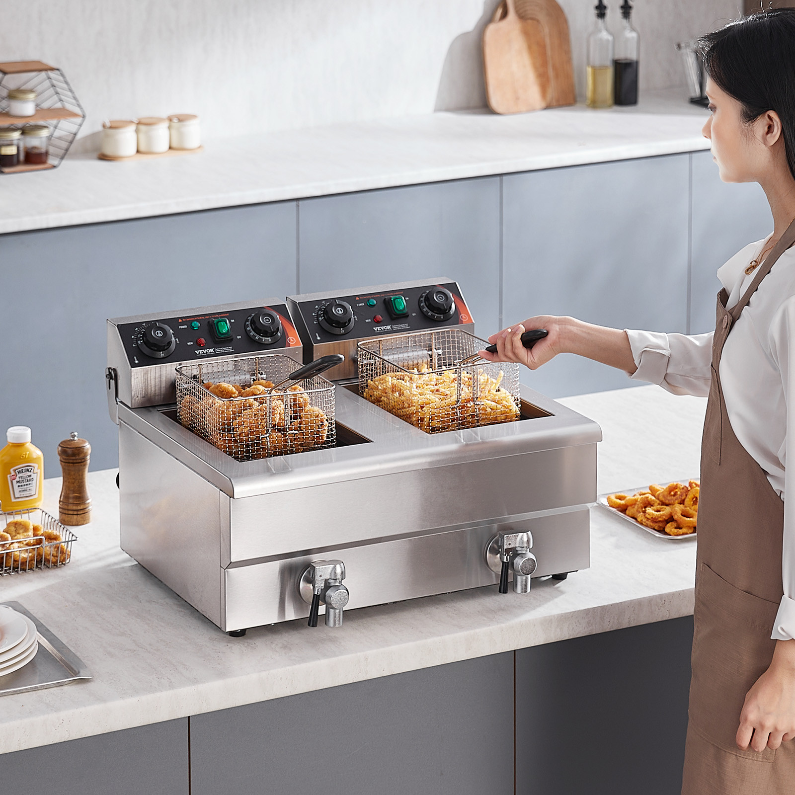 VEVOR Commercial Electric Deep Fryer Countertop Fryer 3000W Dual Tank 2x11Qt/11L