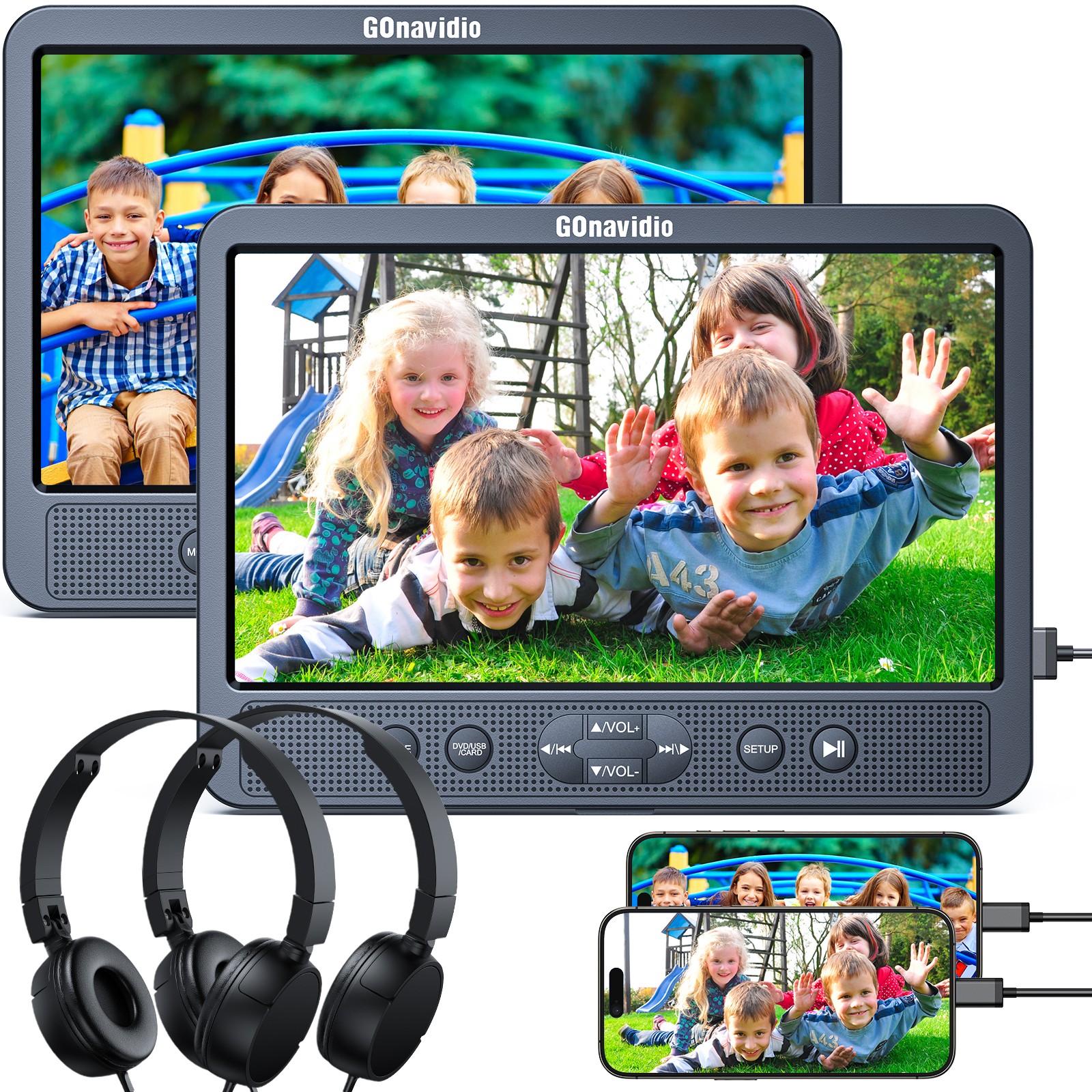 2x10.5" Dual Screen Car DVD Players HDMI USB/SD Region Free Memory with Headsets