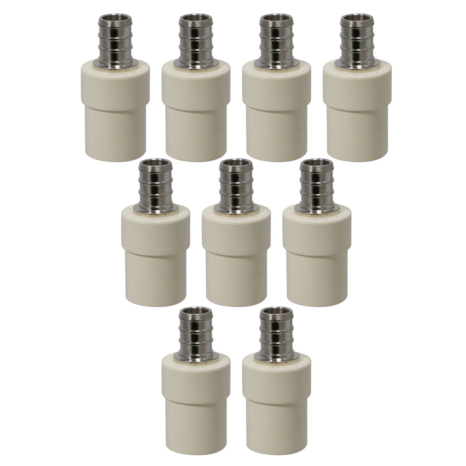 10 Pack XFITTING 1/2" Pex B x 1/2" CPVC Transition Coupling, Lead Free Brass
