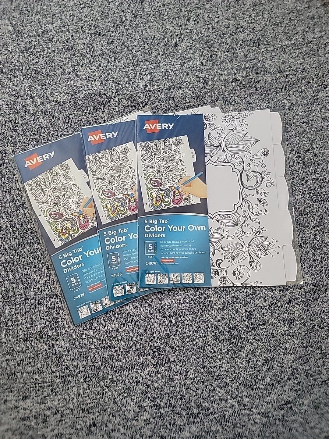Avery/Big Tab/Color Your Own Dividers/5-Tabs/ New! Lot Of 3