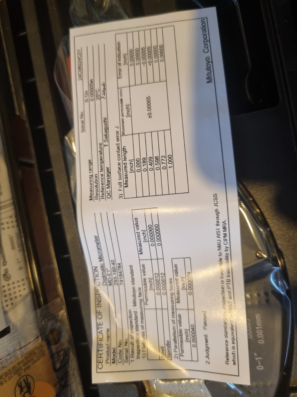 Mitutoyo 293-180-40 Digimatic Micrometer QuantuMike, 0-1”/0-25mm. ORIGINAL