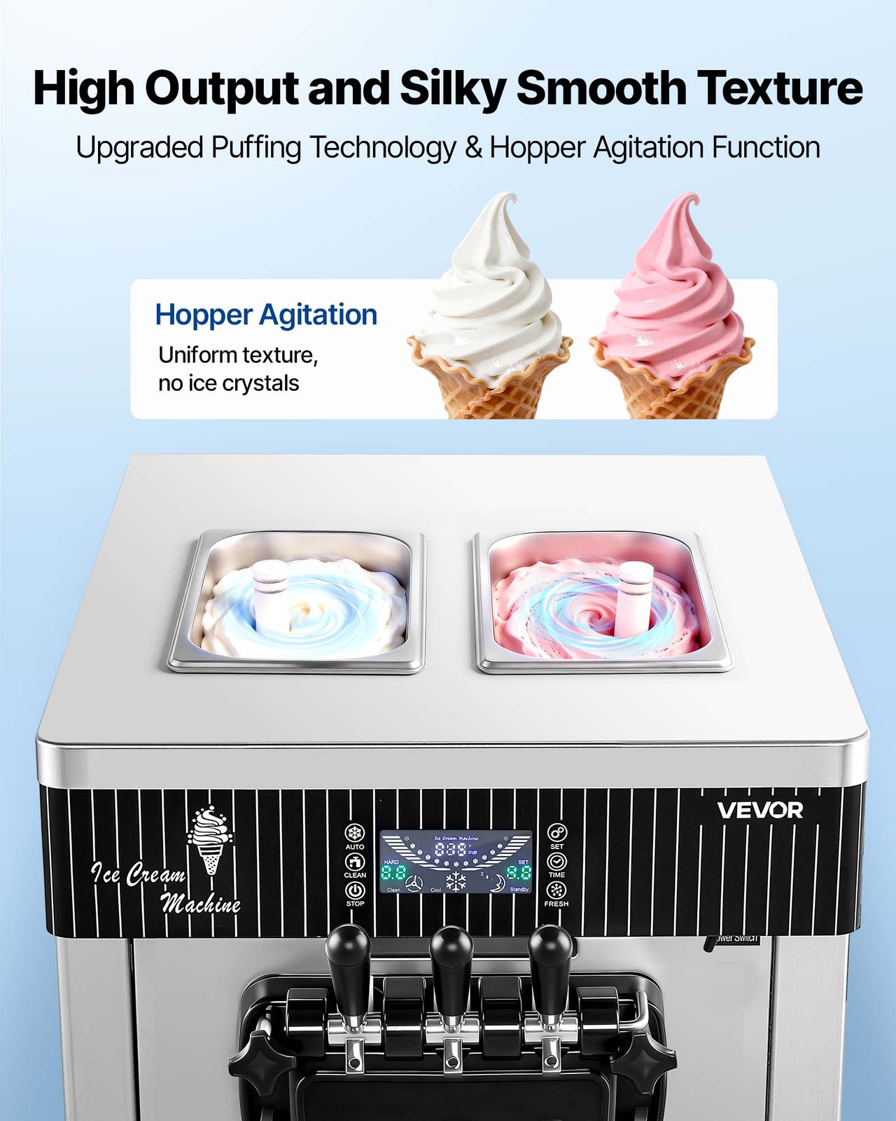 VEVOR Commercial Ice Cream Machine 2200W Pre-Cooling Ice Cream Maker 3 Flavors