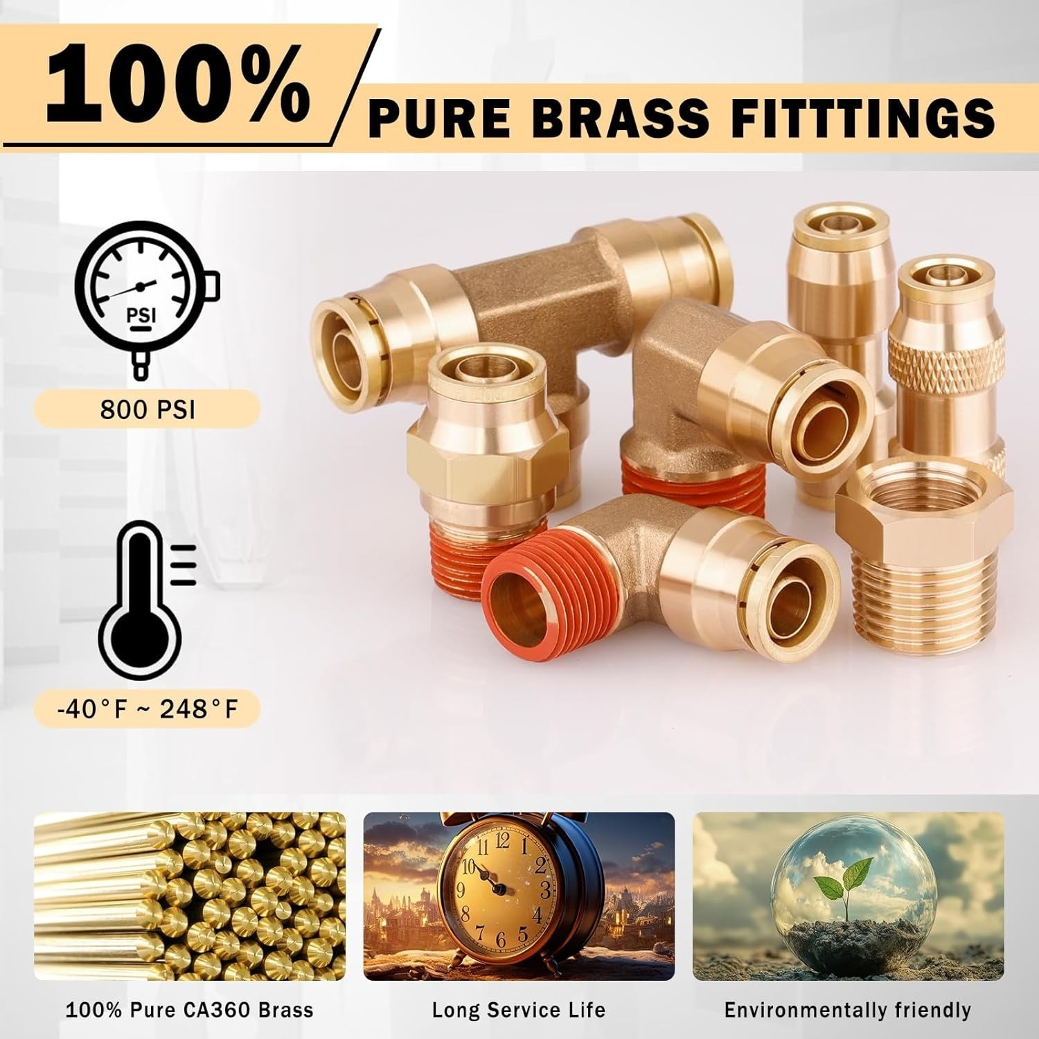 64 Pcs Brass DOT Air Line Fittings Kit Push Lock & Quick Connect Fittings NPT Th